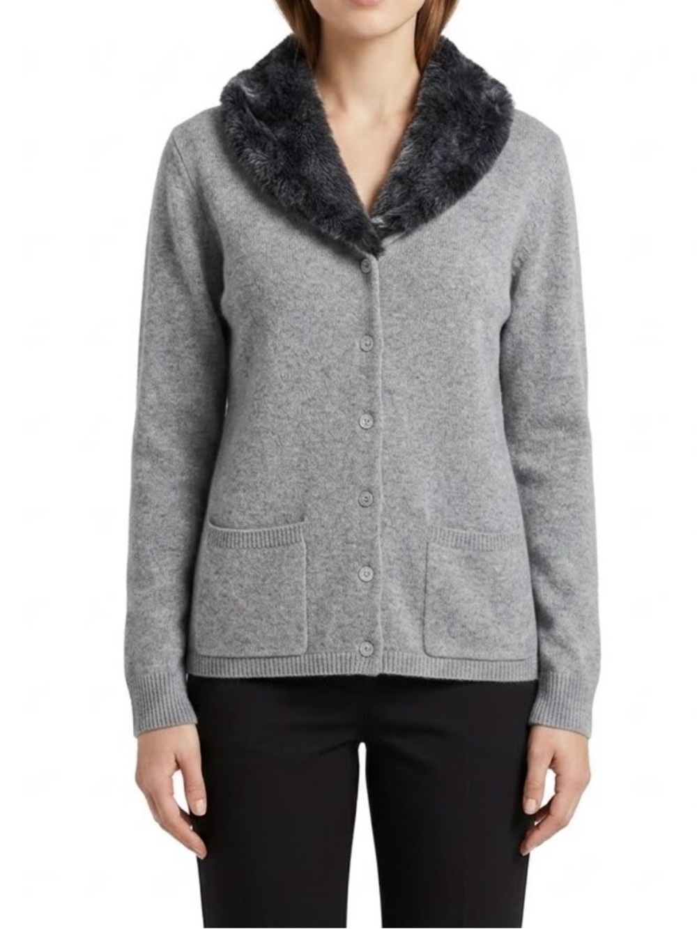 Modern Soul Women's gray angora and wool cardigan with a detachable collar sz L